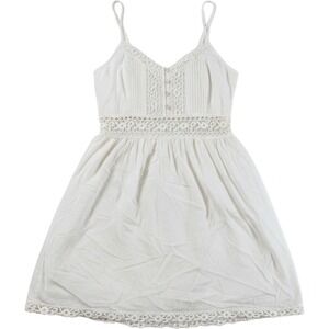 Abercrombie & Fitch White Crochet Lace Mini Dress Smocked Back Boho Summer Small